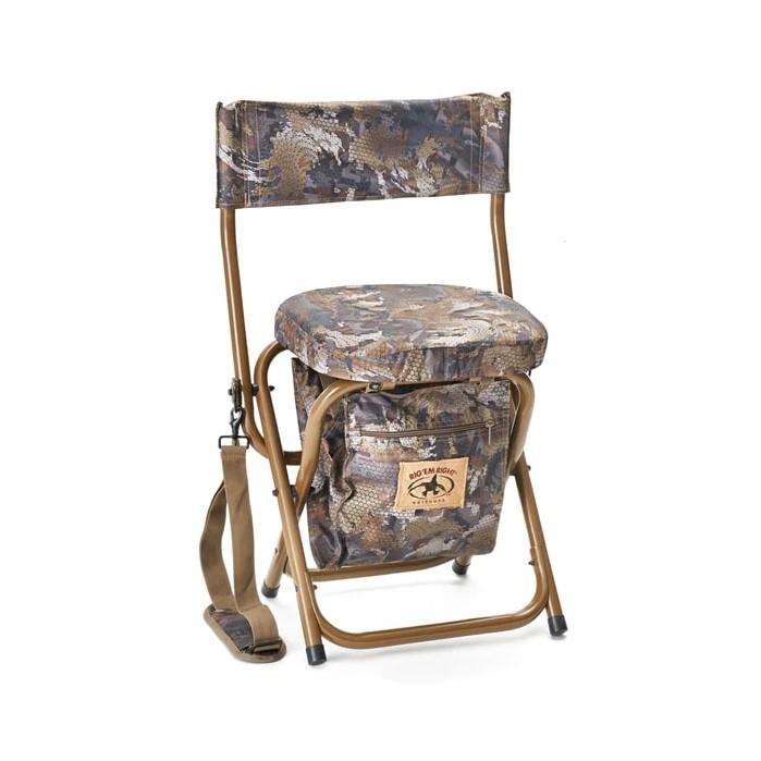 Camouflage folding chair with attached storage bag