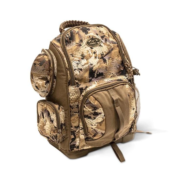 Camouflage hunting backpack with multiple zippered compartments