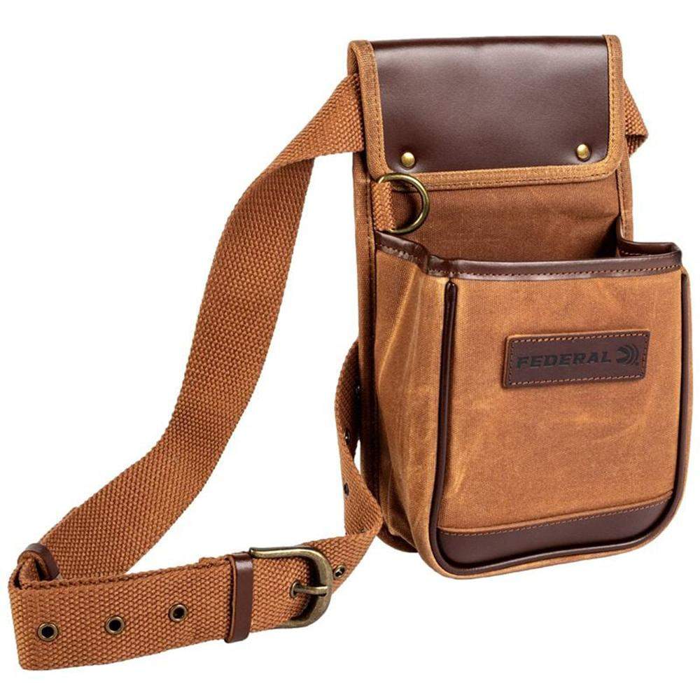 Brown canvas and leather crossbody utility pouch