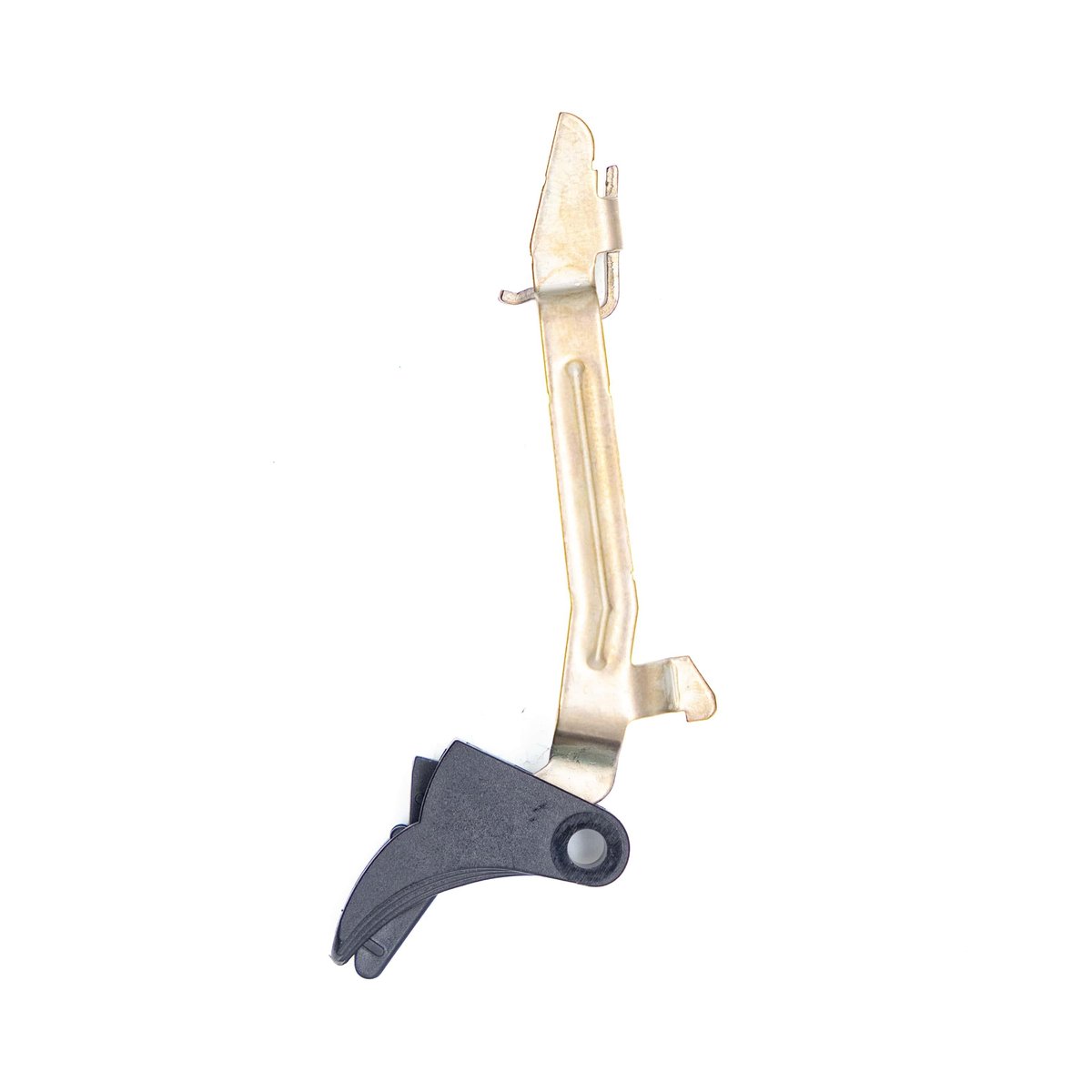 Metal latch component with black plastic lever