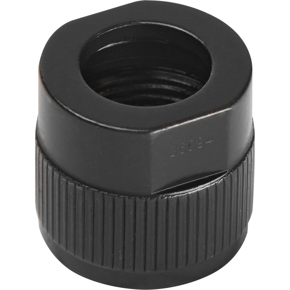 Black threaded metal adapter with knurled grip