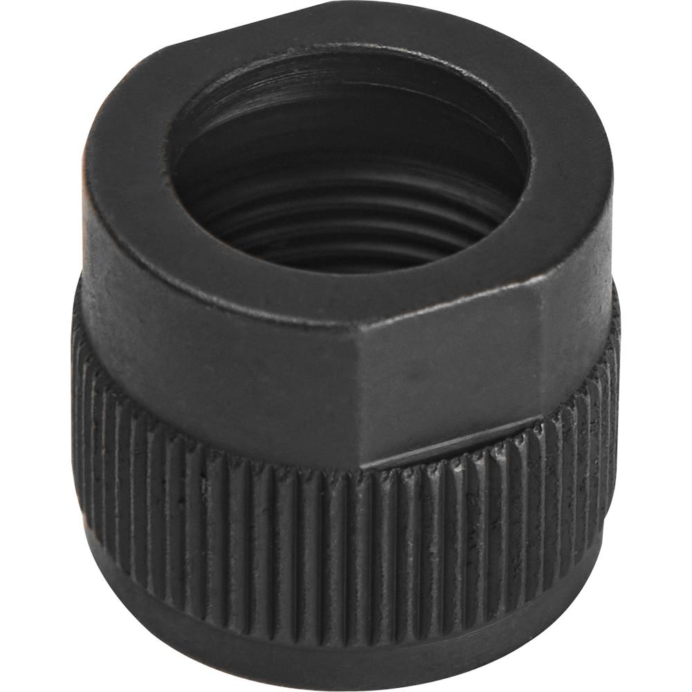 Black metal threaded adapter with knurled grip