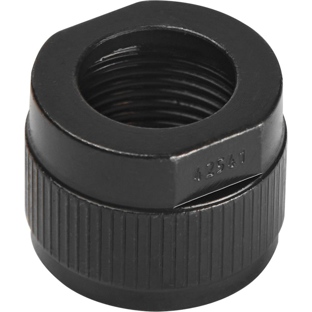 Black threaded metal adapter with knurled grip