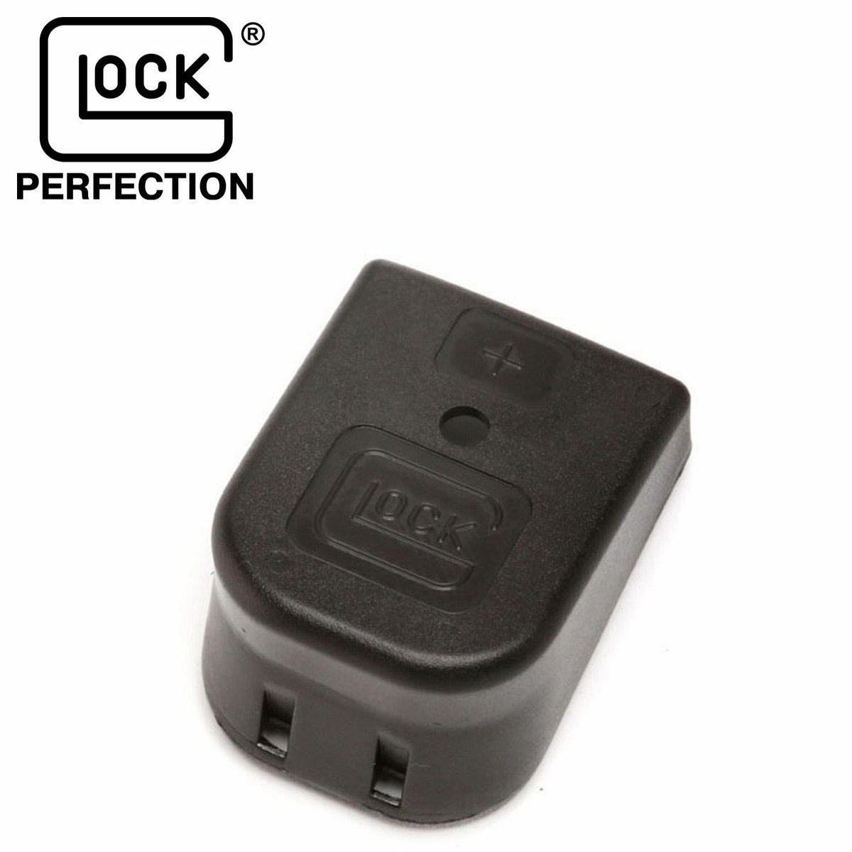 Glock magazine base plate on white background