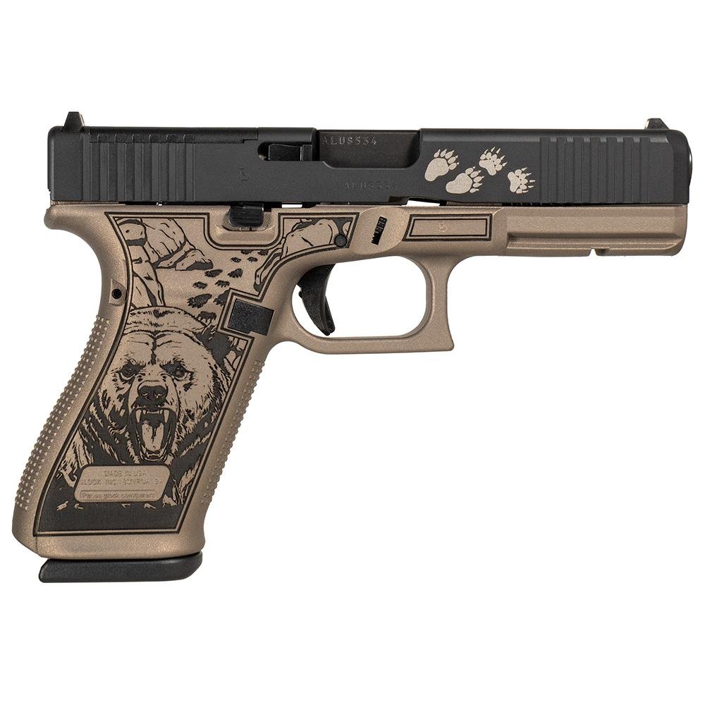 Custom engraved handgun with bear and paw prints