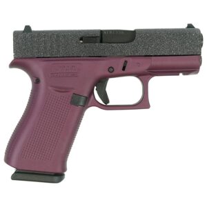 Purple and black semi-automatic handgun on white background