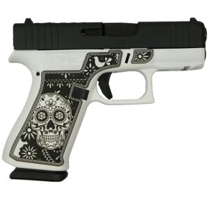 Decorative handgun with sugar skull grip design