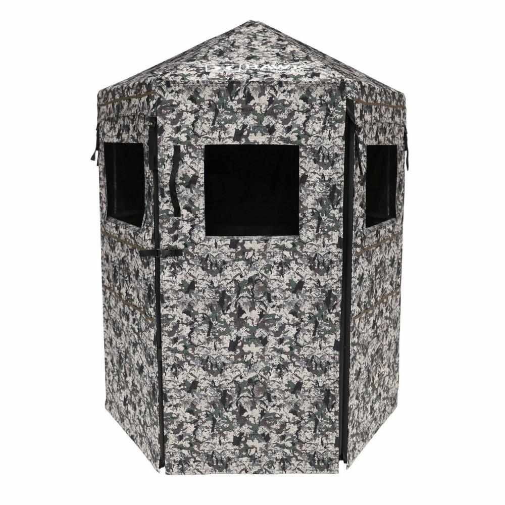 Camouflage hunting blind tent with viewing windows