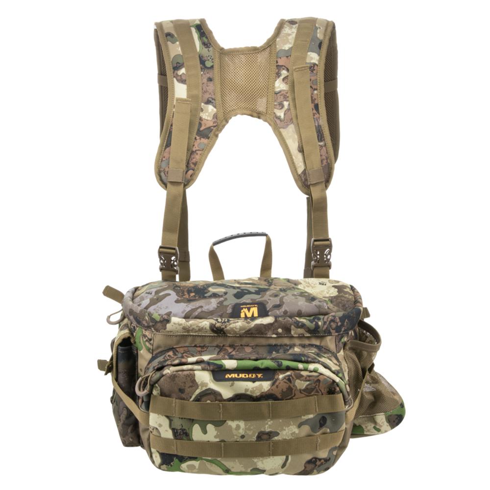 Camouflage chest pack with adjustable shoulder harness