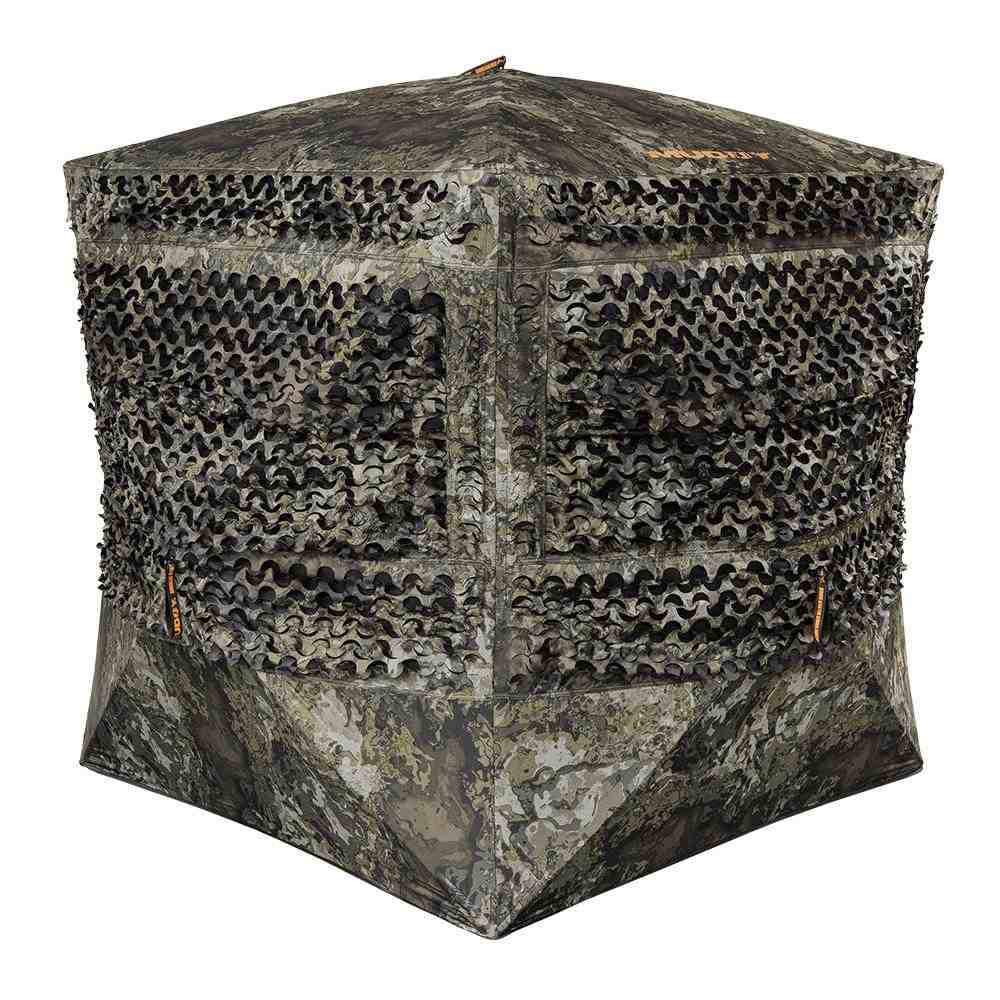 Camouflage hunting blind tent with mesh panels