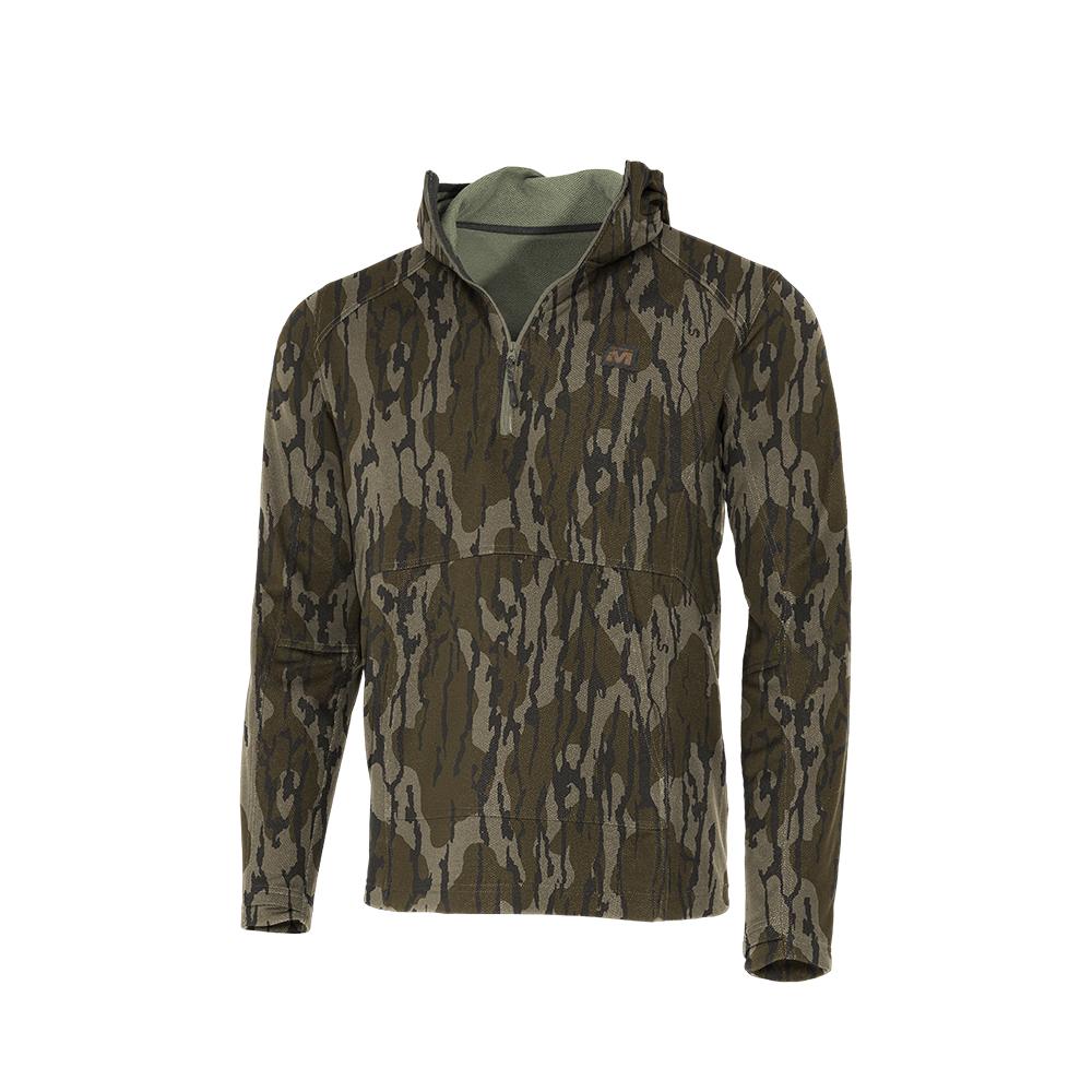 Camouflage hooded quarter-zip hunting jacket