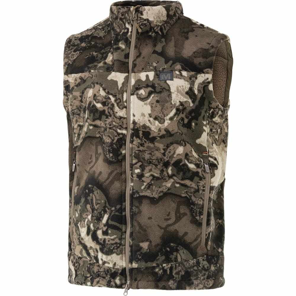 Camouflage zip-up hunting vest with high collar