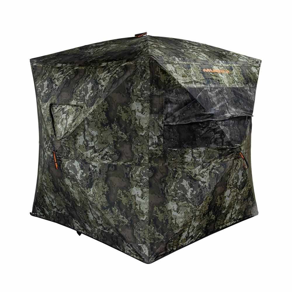 Camouflage pop-up hunting blind tent with windows