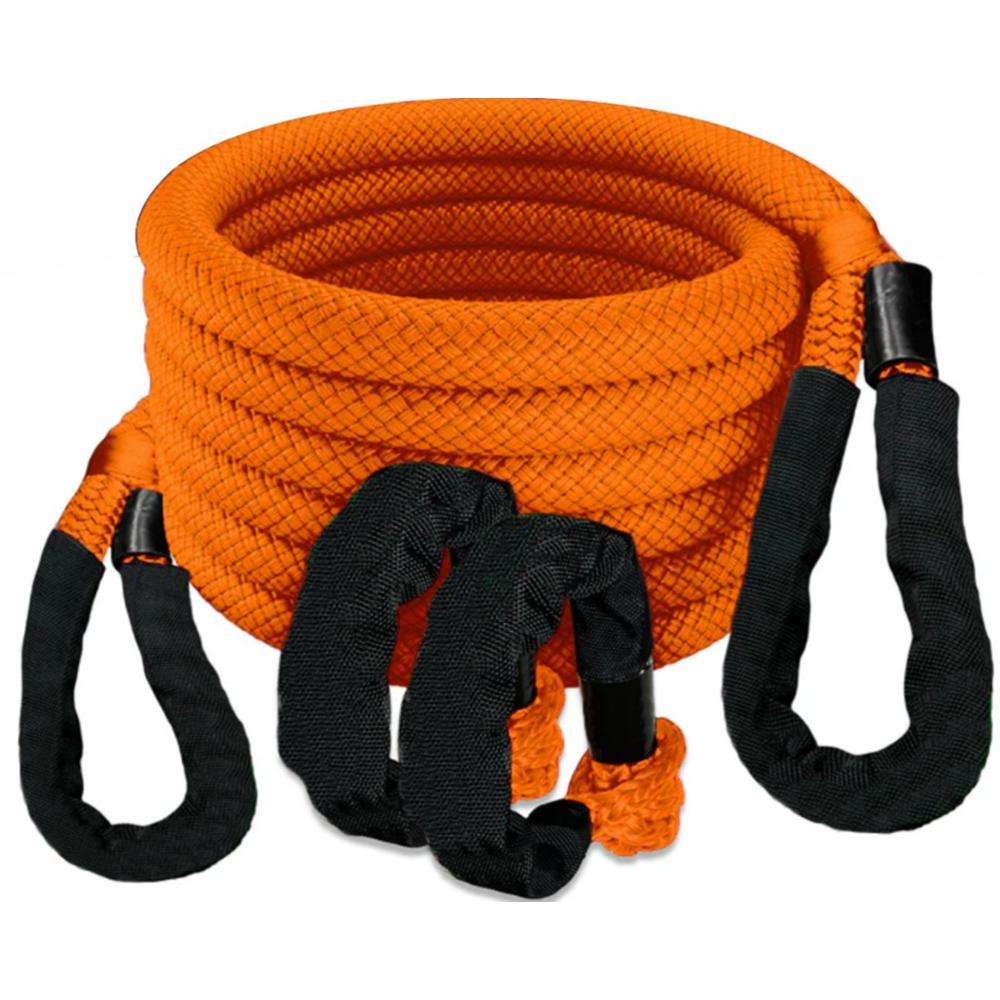 Coiled orange tow rope with black loops
