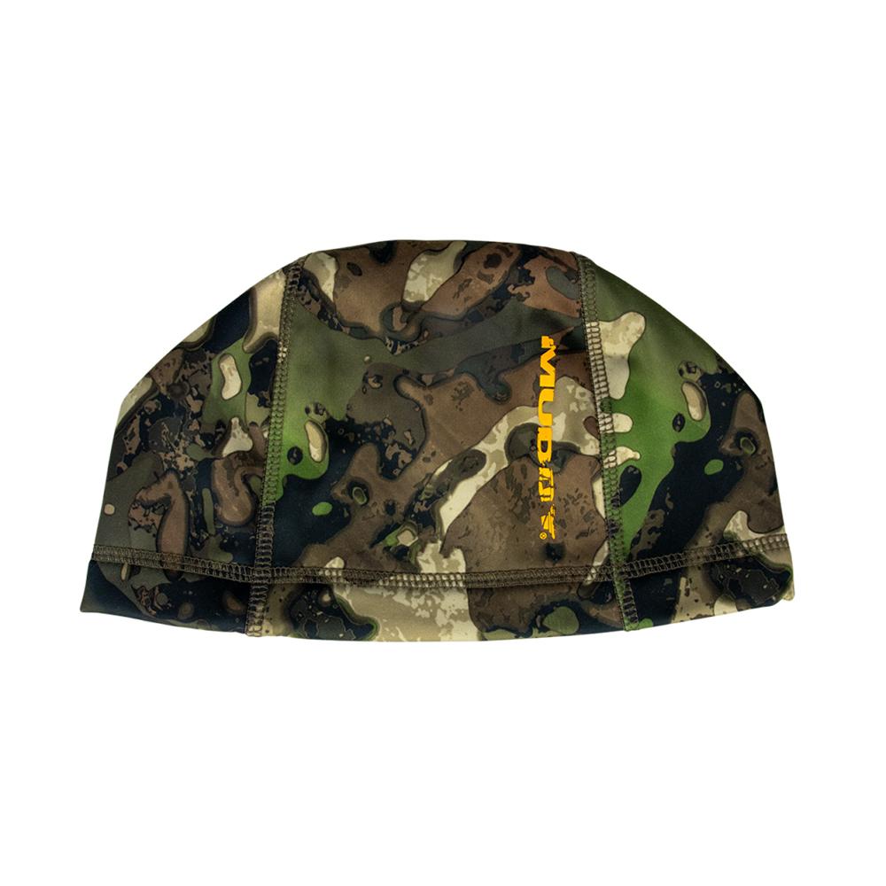 Camouflage beanie hat with green and brown pattern