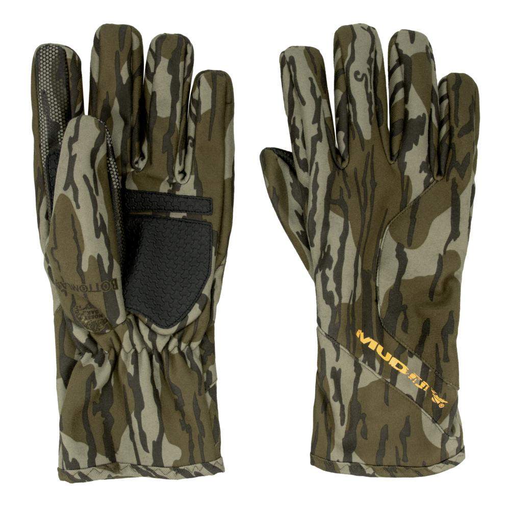 Camouflage hunting gloves front and back view