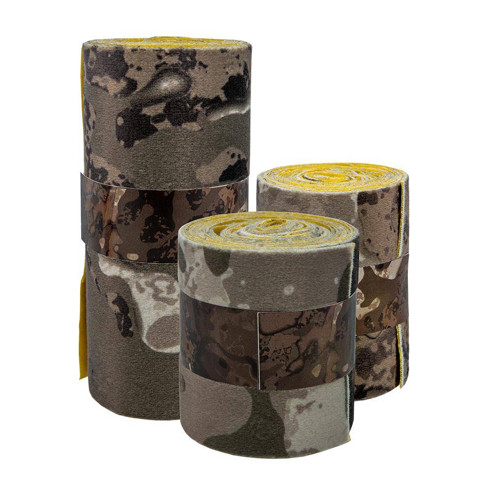 Three rolled camouflage elastic bandages