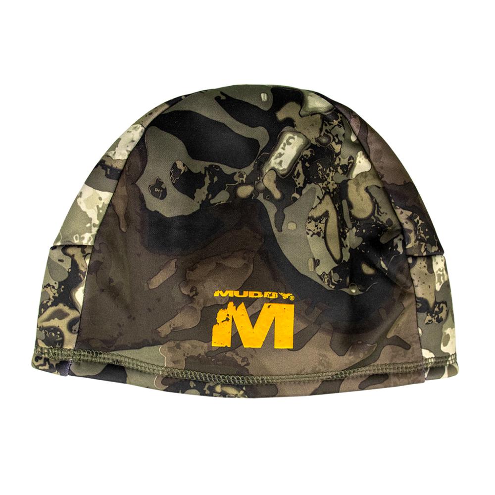 Camouflage beanie with yellow Muddy M logo