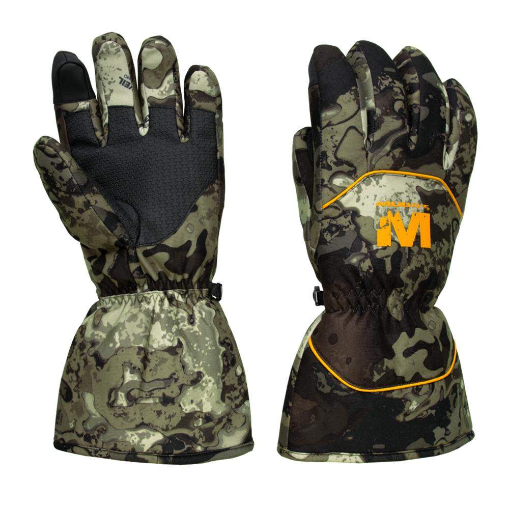 Camouflage insulated gloves with orange logo