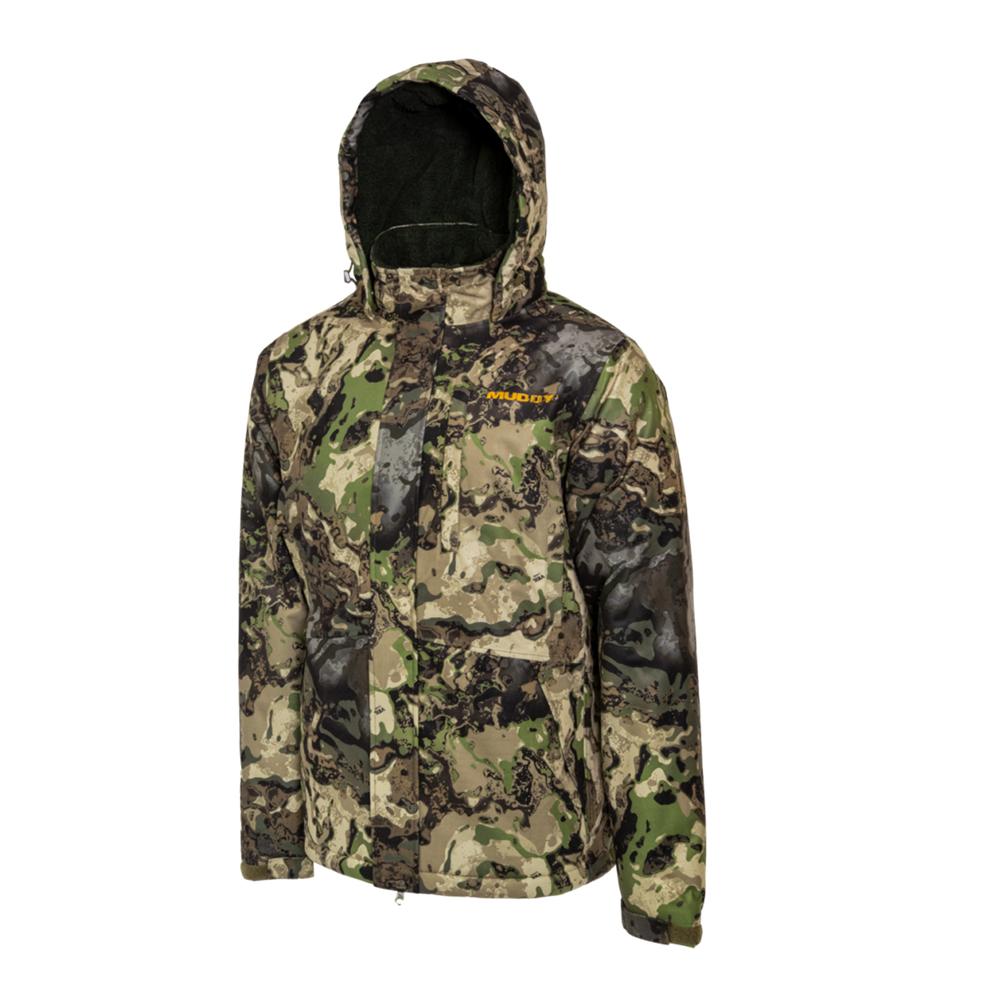 Camouflage hooded hunting jacket with front pockets