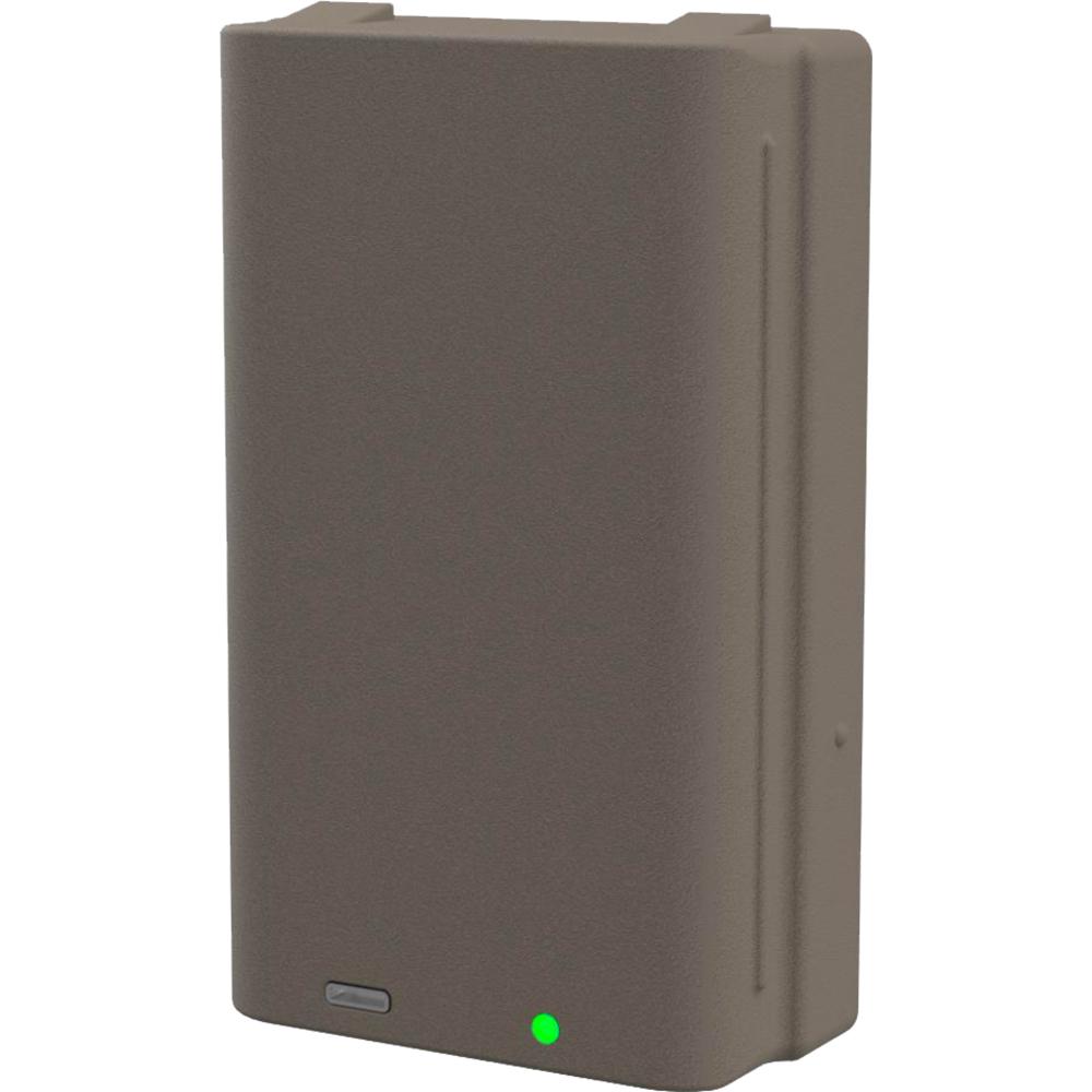 Compact gray electronic device with green LED indicator