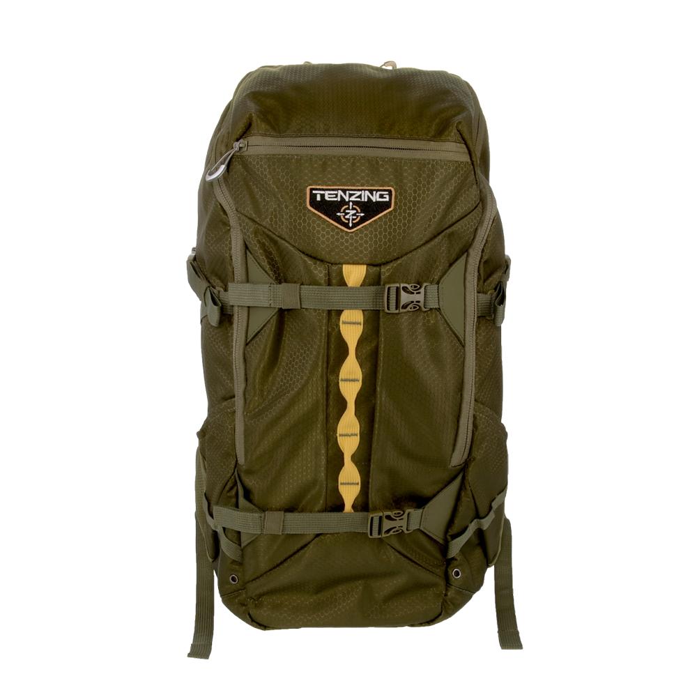 Olive green Tenzing hiking backpack with front straps