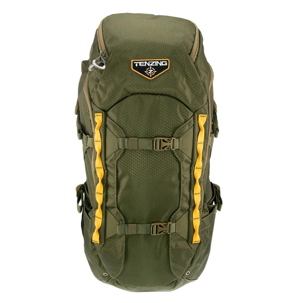 Green Tenzing hiking backpack with yellow straps