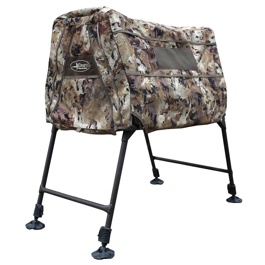 Camouflage hunting blind seat on metal frame