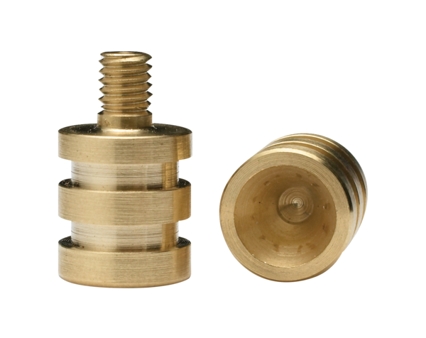 Brass threaded insert components isolated on white background