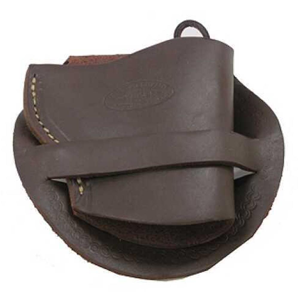 Brown leather pouch with wraparound strap