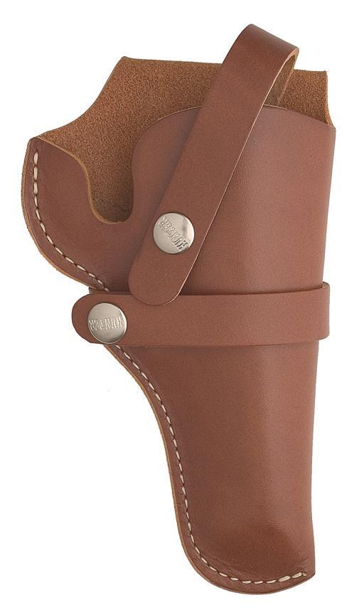 Brown leather revolver holster with strap