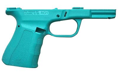 Teal polymer handgun frame without slide