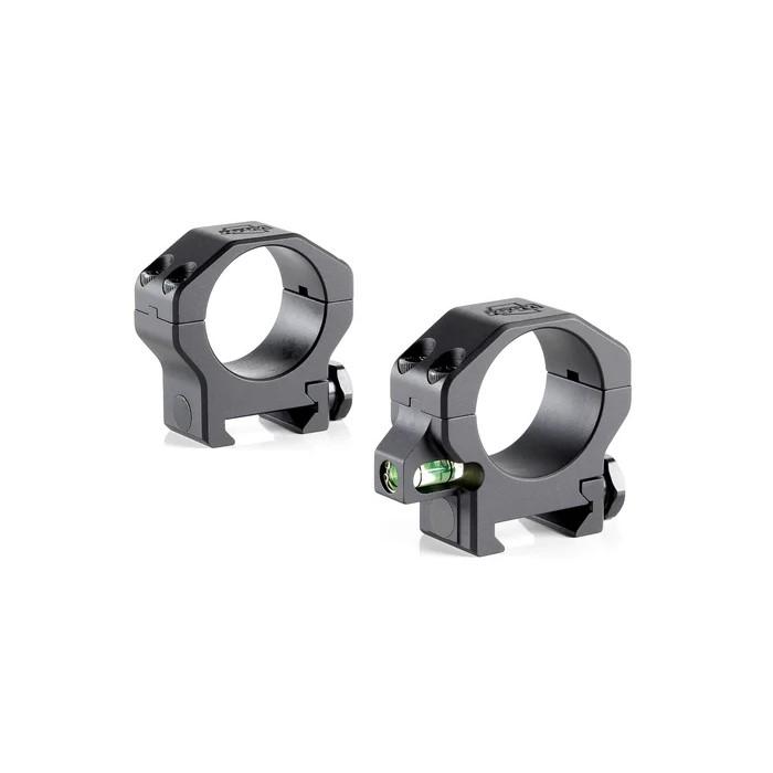 Two black rifle scope rings with bubble level