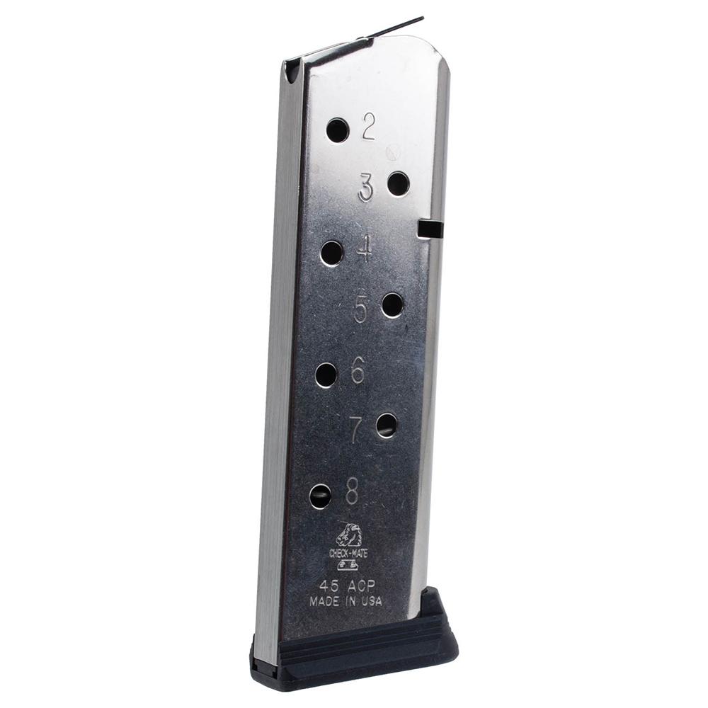 Metal .45 ACP pistol magazine with numbered holes