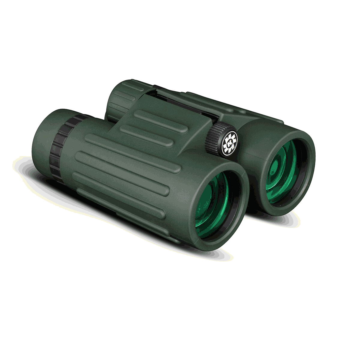 Green compact binoculars isolated on white background