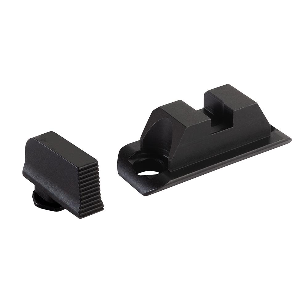 Black metal handgun front and rear sights