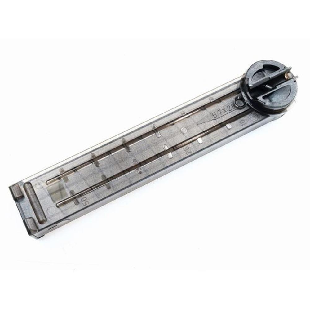 Transparent firearm magazine with round rotary feeder