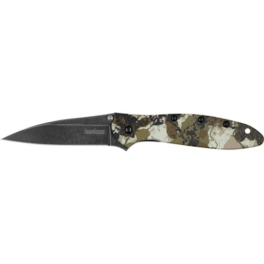 Folding knife with camouflage handle and dark blade