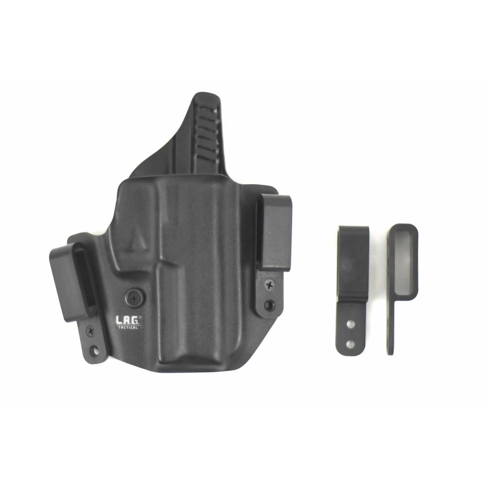 Black Kydex inside-the-waistband pistol holster with clips