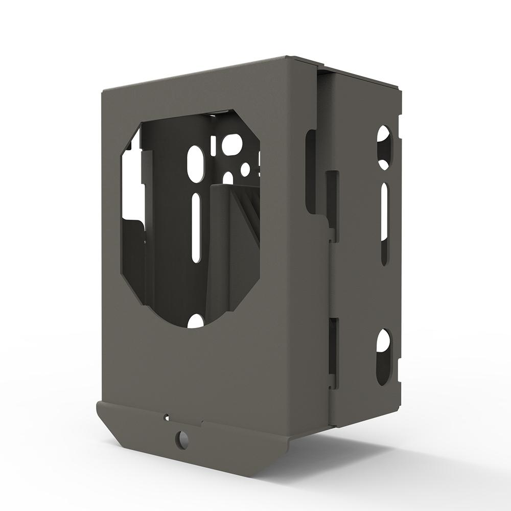 Gray metal mounting box with cutouts