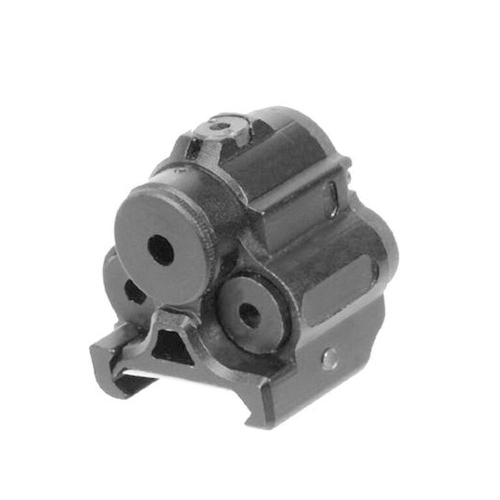 Compact metal firearm sight component on white background