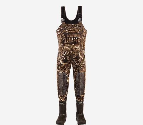 Camouflage chest waders with attached boots