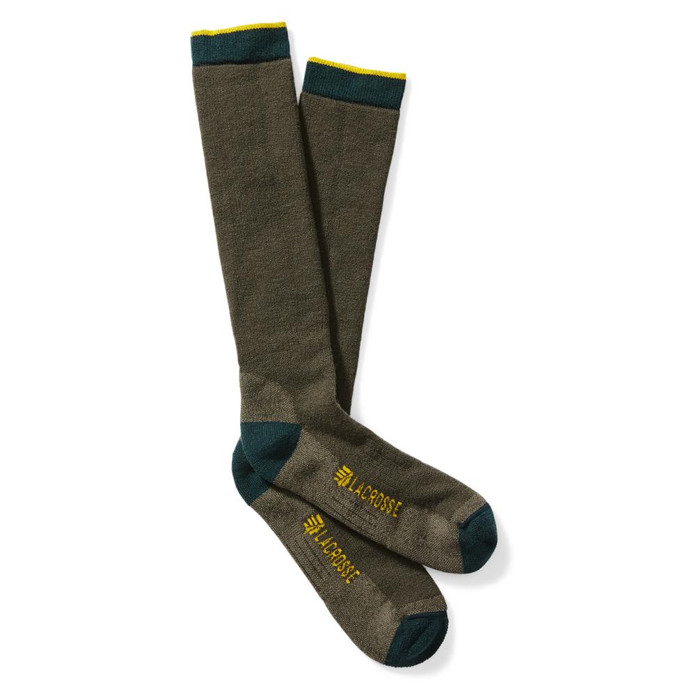 Olive green knee-high socks with dark accents