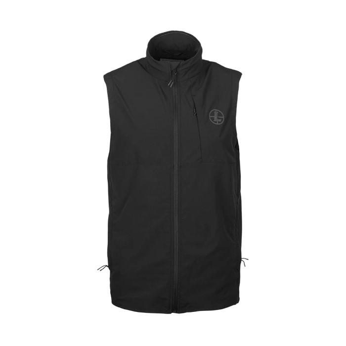 Black sleeveless zip-up vest with high collar