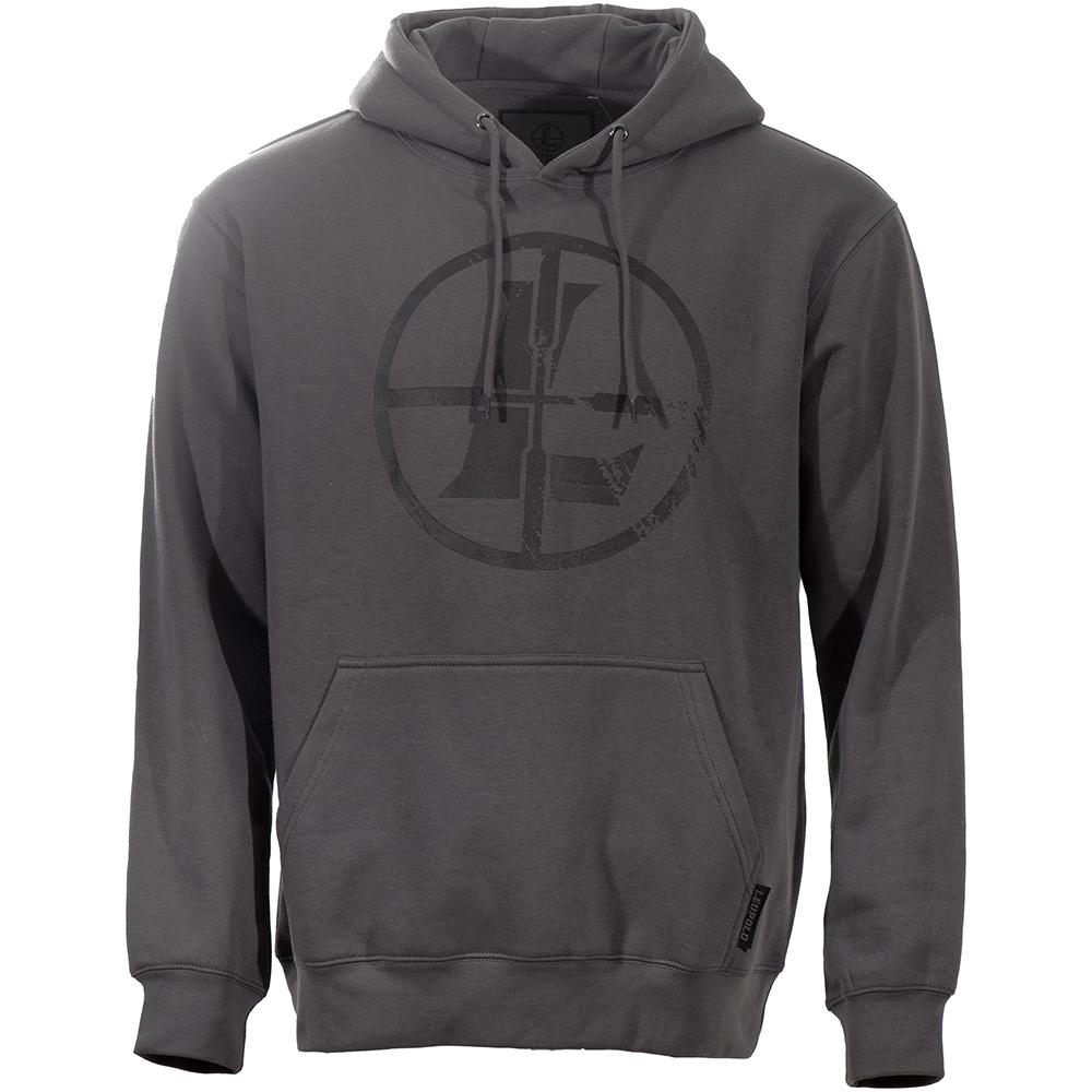 Gray pullover hoodie with circular front logo