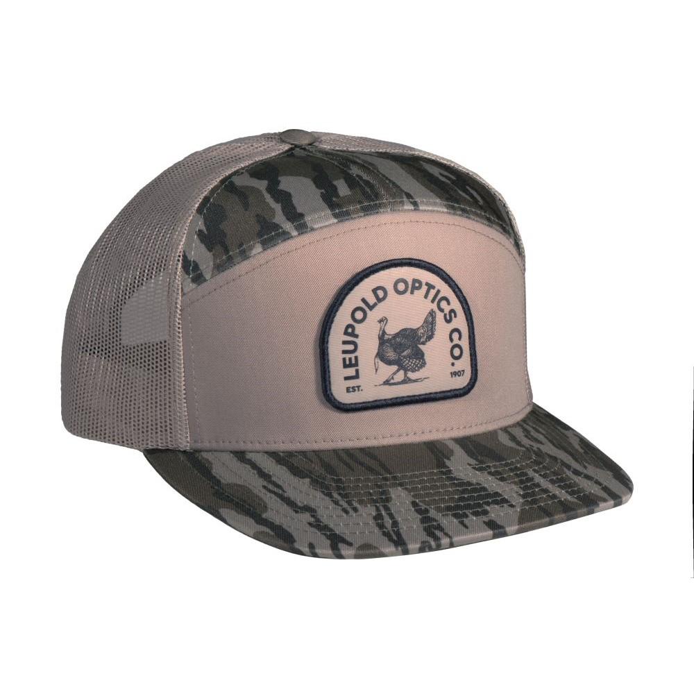 Camouflage and tan Leupold Optics trucker hat
