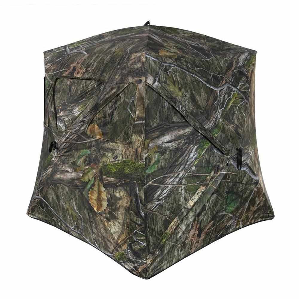 Camouflage hunting blind tent with woodland pattern