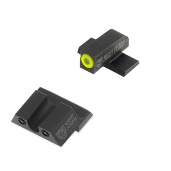 Black Night Fision pistol sights with yellow dot