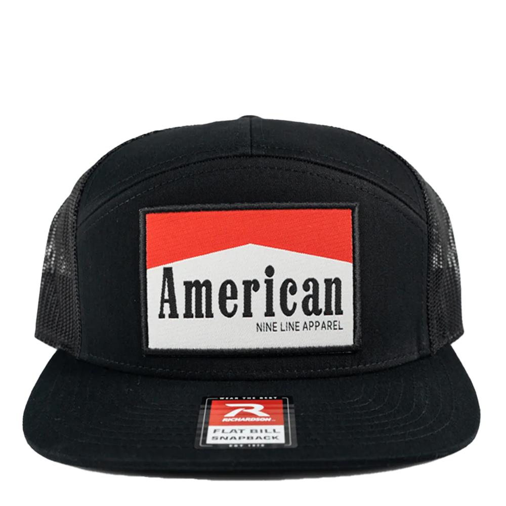 Black flat bill snapback with American patch