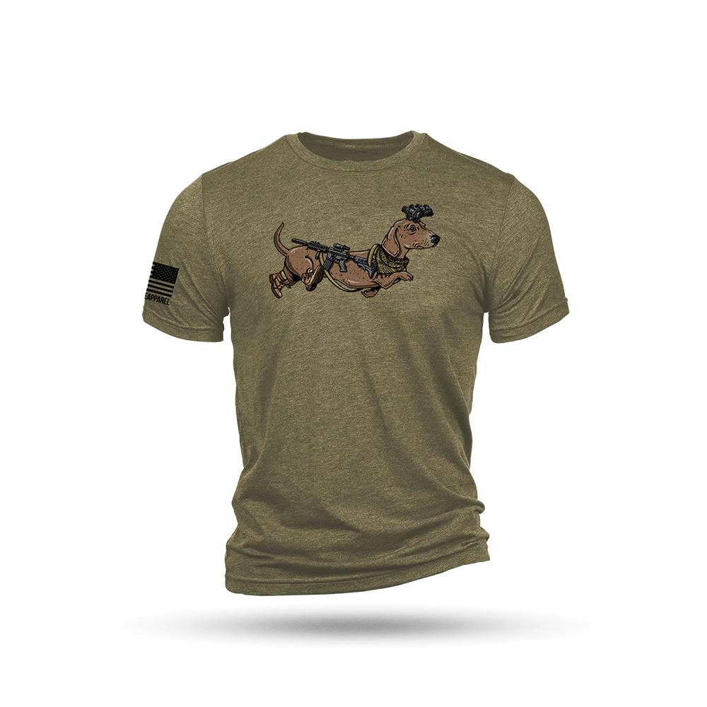 Olive t-shirt with tactical dachshund graphic